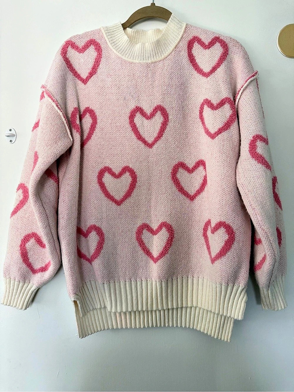 Pink Heart Crewneck Sweater Like New women size M